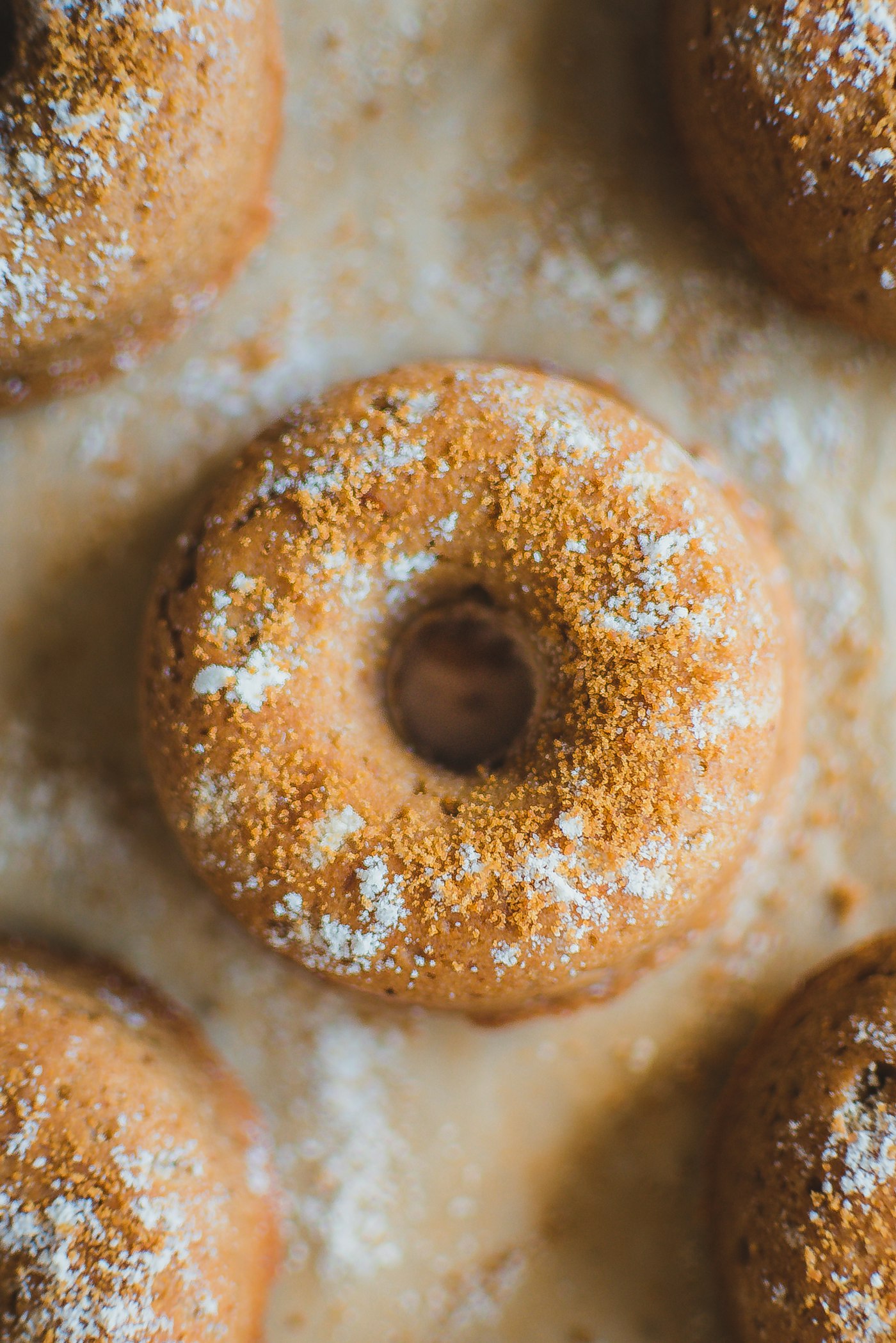 Fresh glazed doughnut dusted with cinnamon sugar